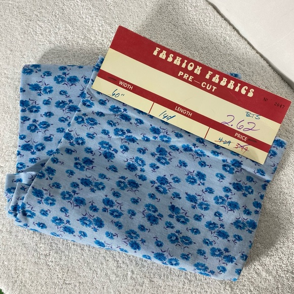 Vintage Other - Vintage Fashion Fabrics Pre Cut Blue Floral Fabric